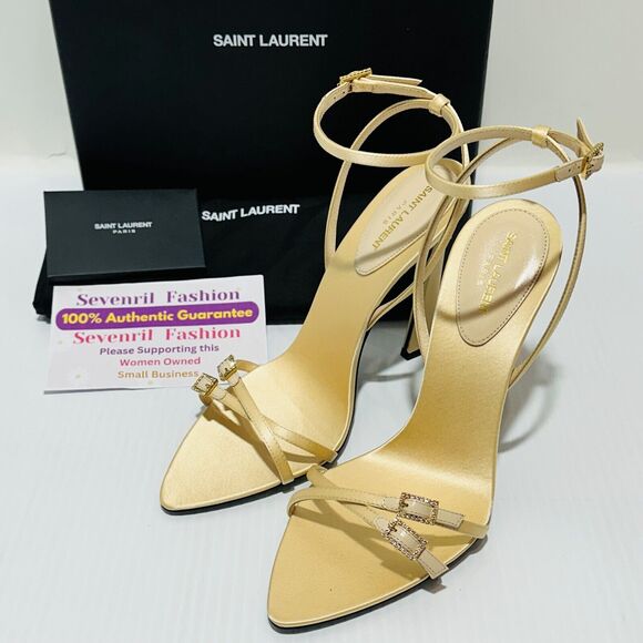 Saint Laurent Lila EU 38/ US 8 Sandals Soft Nude Gippy Buckle Ankle-Strap NIB - Picture 1 of 10